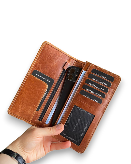 Boston - Genuine Leather Wallet with Phone Socket and Kangaroo Compartment